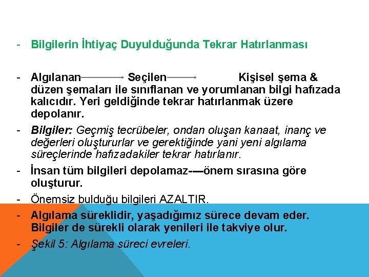 - Bilgilerin İhtiyaç Duyulduğunda Tekrar Hatırlanması - Algılanan Seçilen Kişisel şema & düzen şemaları