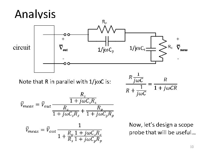 Analysis + circuit Vout - + Vmeas - Note that R in parallel with