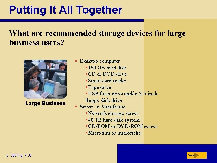 Putting It All Together What are recommended storage devices for large business users? Large