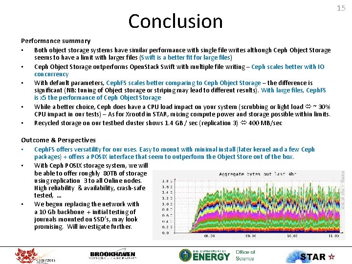 Conclusion Performance summary • Both object storage systems have similar performance with single file