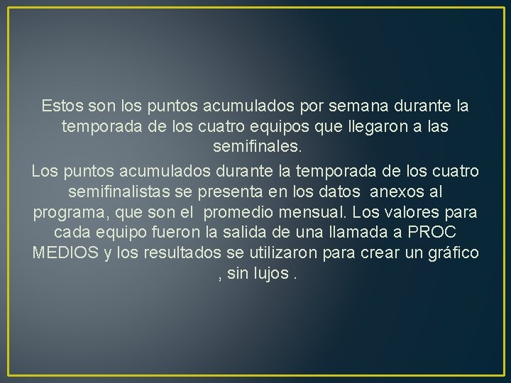 Estos son los puntos acumulados por semana durante la temporada de los cuatro equipos