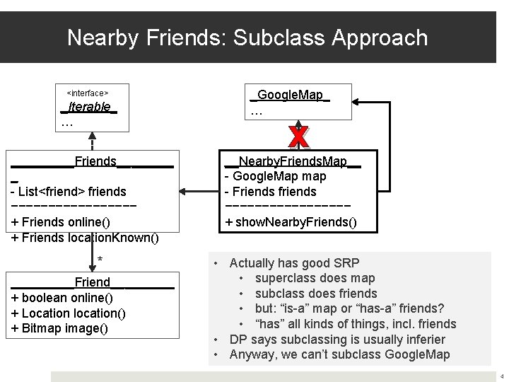Nearby Friends: Subclass Approach <interface> _Iterable_ … _____Friends____ _ - List<friend> friends −−−−−−−−− +