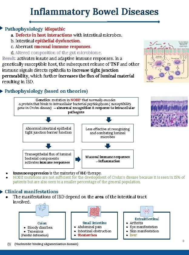 Inflammatory Bowel Diseases Pathophysiology idiopathic a. Defects in host interactions with intestinal microbes. b.