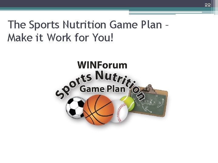 22 The Sports Nutrition Game Plan – Make it Work for You! 