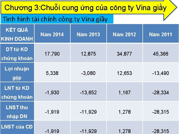 Chương 3: Chuỗi cung ứng của công ty Vina giầy Tình hình tài chính