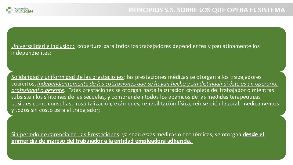 PRINCIPIOS S. S. SOBRE LOS QUE OPERA EL SISTEMA Universalidad e inclusión: cobertura para