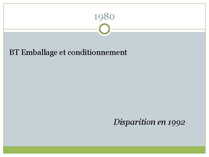 1980 BT Emballage et conditionnement Disparition en 1992 