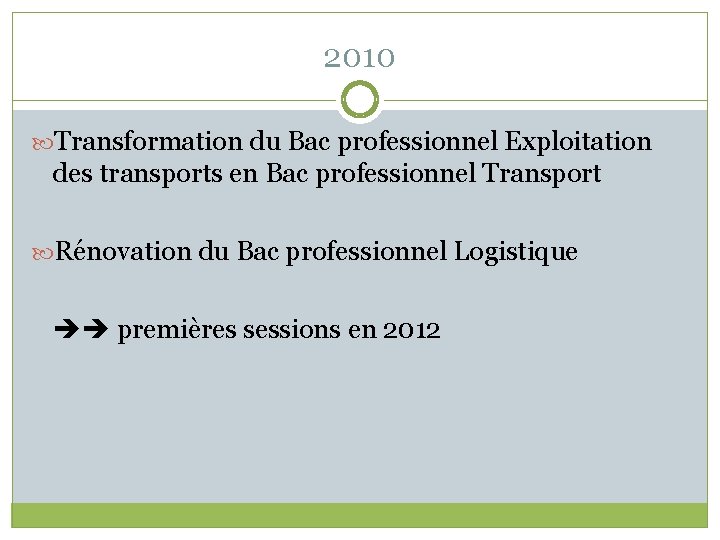 2010 Transformation du Bac professionnel Exploitation des transports en Bac professionnel Transport Rénovation du