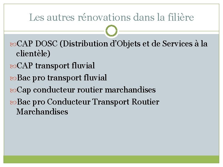 Les autres rénovations dans la filière CAP DOSC (Distribution d’Objets et de Services à