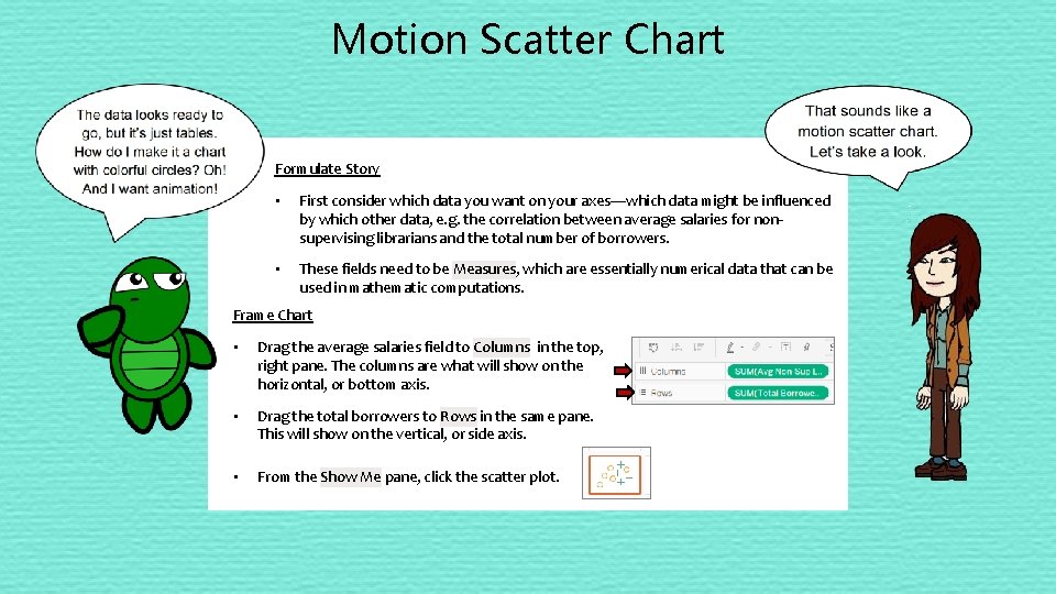 Motion Scatter Chart Formulate Story • First consider which data you want on your