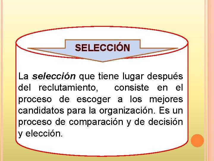 SELECCIÓN La selección que tiene lugar después del reclutamiento, consiste en el proceso de