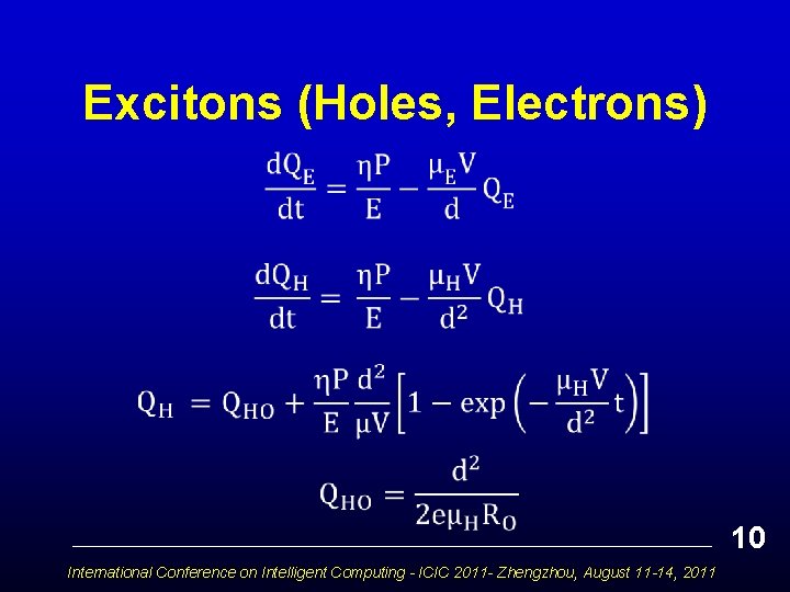 Excitons (Holes, Electrons) 10 International Conference on Intelligent Computing - ICIC 2011 - Zhengzhou,