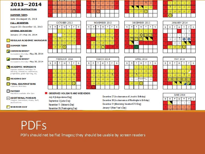 PDFs should not be flat images; they should be usable by screen readers 