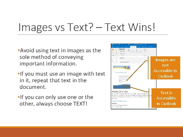 Images vs Text? – Text Wins! • Avoid using text in images as the