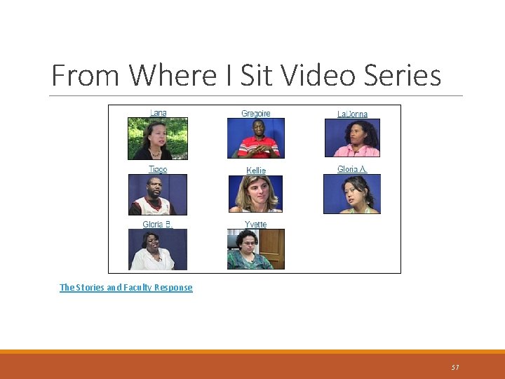 From Where I Sit Video Series The Stories and Faculty Response 57 