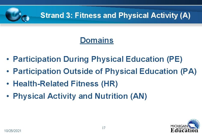 Strand 3: Fitness and Physical Activity (A) Domains • Participation During Physical Education (PE)
