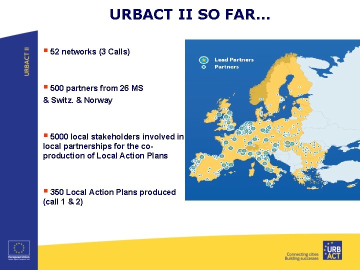 URBACT II SO FAR. . . § 52 networks (3 Calls) § 500 partners