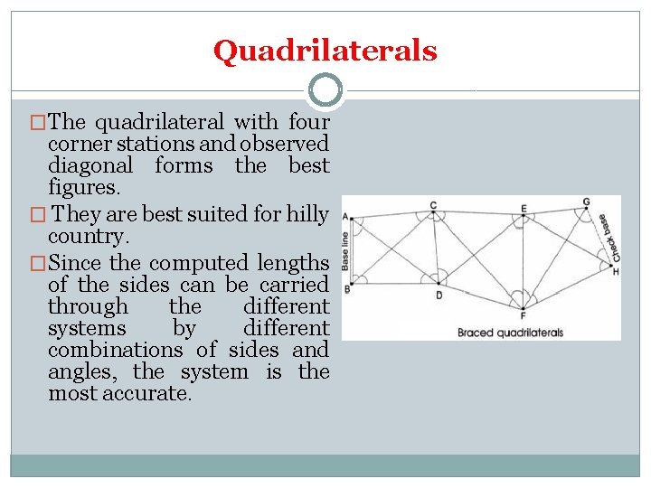 Quadrilaterals �The quadrilateral with four corner stations and observed diagonal forms the best figures.