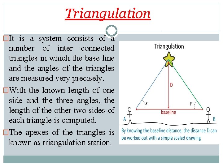 Triangulation �It is a system consists of a number of inter connected triangles in