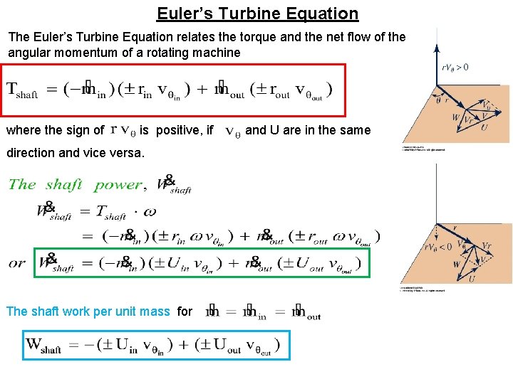 Euler’s Turbine Equation The Euler’s Turbine Equation relates the torque and the net flow