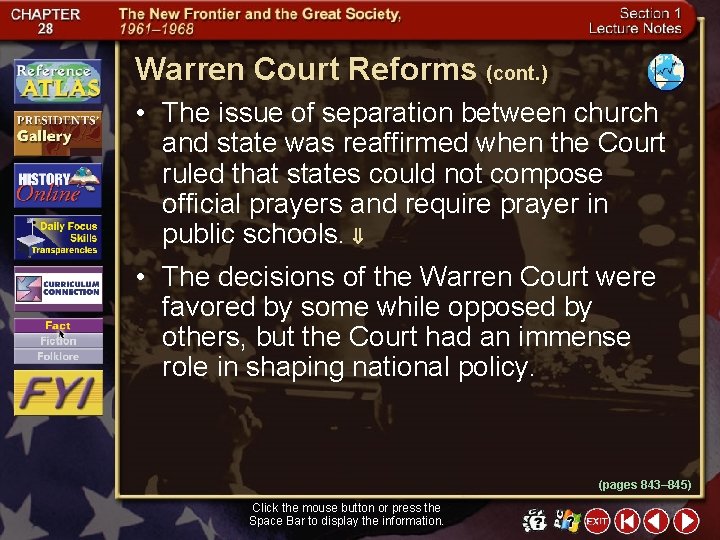 Warren Court Reforms (cont. ) • The issue of separation between church and state