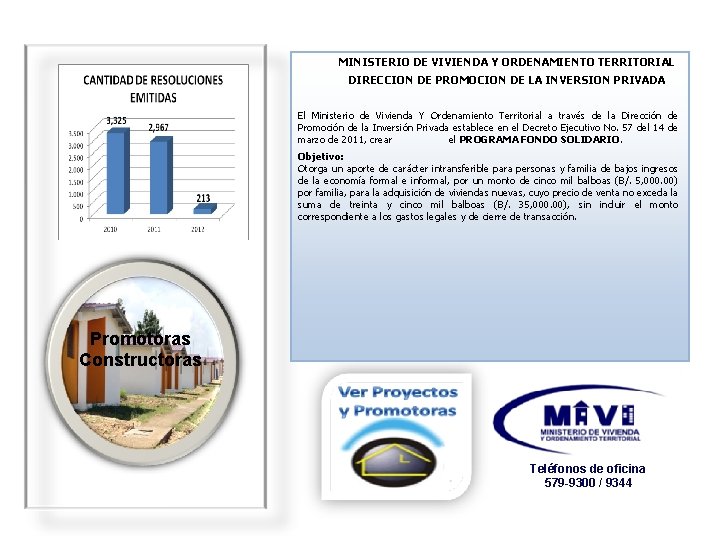 MINISTERIO DE VIVIENDA Y ORDENAMIENTO TERRITORIAL DIRECCION DE PROMOCION DE LA INVERSION PRIVADA El