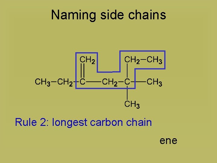 Naming side chains Rule 2: longest carbon chain ene 