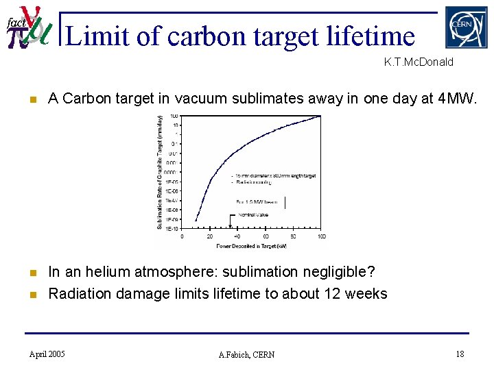 Limit of carbon target lifetime K. T. Mc. Donald n A Carbon target in