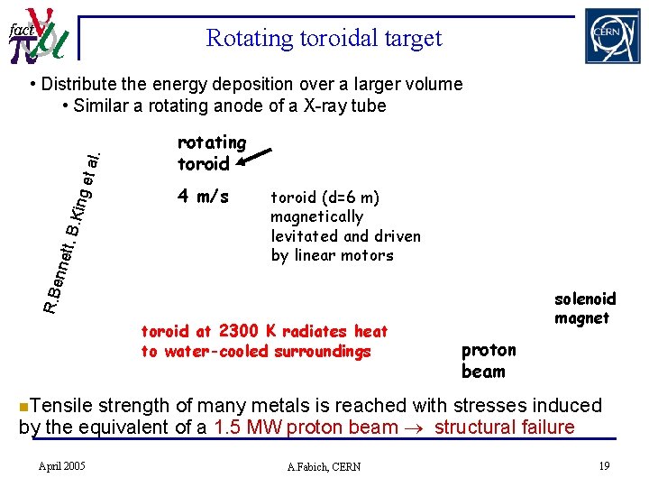 Rotating toroidal target rotating toroid 4 m/s toroid (d=6 m) magnetically levitated and driven