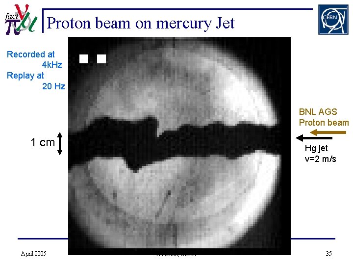 Proton beam on mercury Jet Recorded at 4 k. Hz Replay at 20 Hz