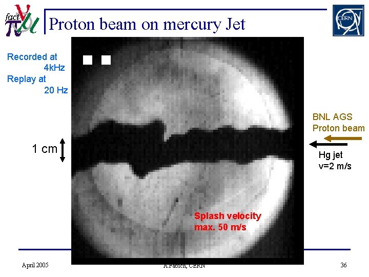 Proton beam on mercury Jet Recorded at 4 k. Hz Replay at 20 Hz