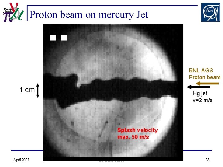 Proton beam on mercury Jet BNL AGS Proton beam 1 cm Hg jet v=2
