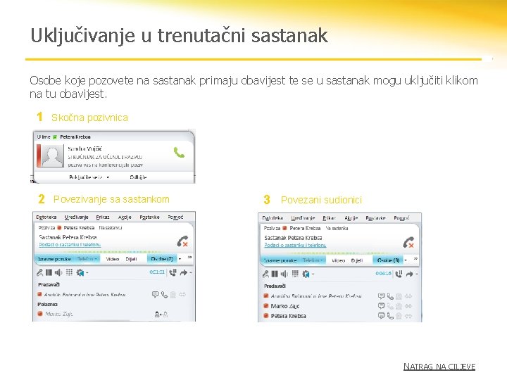 Uključivanje u trenutačni sastanak Osobe koje pozovete na sastanak primaju obavijest te se u