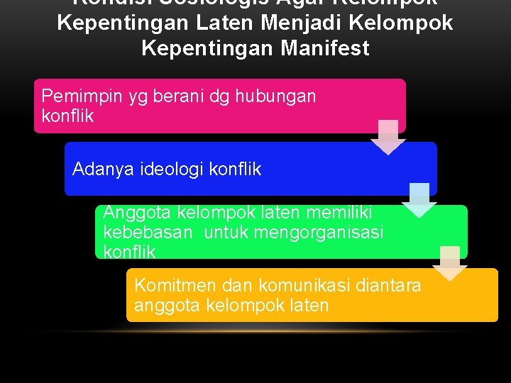 Kondisi Sosiologis Agar Kelompok Kepentingan Laten Menjadi Kelompok Kepentingan Manifest Pemimpin yg berani dg