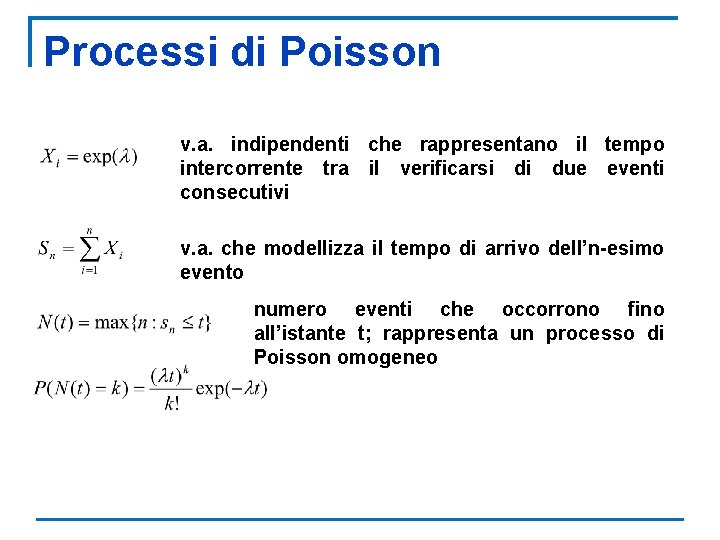 Processi di Poisson v. a. indipendenti che rappresentano il tempo intercorrente tra il verificarsi