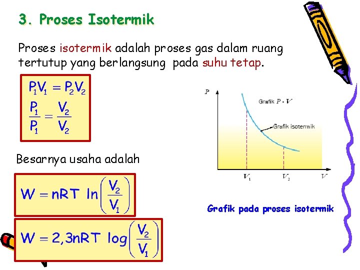 3. Proses Isotermik Proses isotermik adalah proses gas dalam ruang tertutup yang berlangsung pada