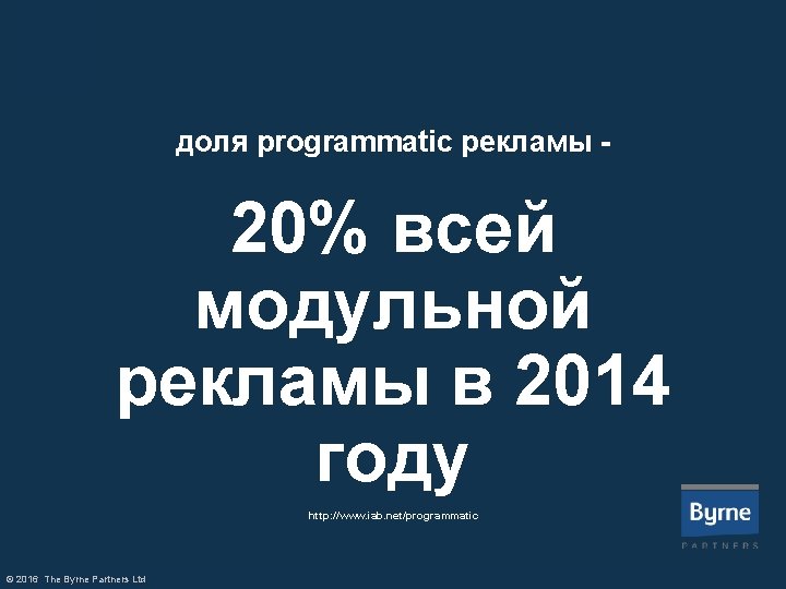 доля programmatic рекламы - 20% всей модульной рекламы в 2014 году http: //www. iab.