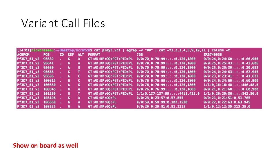 Variant Call Files Show on board as well Variant Call Files Show on board as well