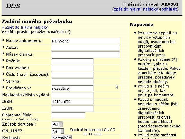 Seminář ke koncepci SK ČR 30. 11. 2006 