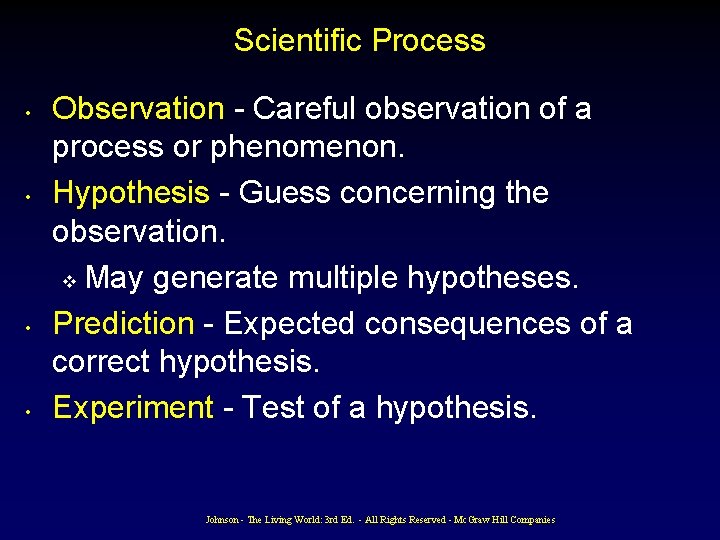 Scientific Process • • Observation - Careful observation of a process or phenomenon. Hypothesis