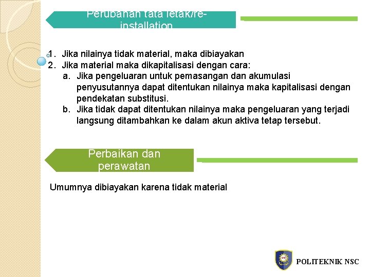 Perubahan tata letak/re. Penambahan installation 1. Jika nilainya tidak material, maka dibiayakan 2. Jika