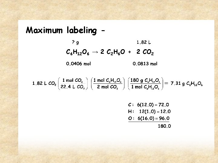 Maximum labeling C 6 H 12 O 6 → 2 C 2 H 6