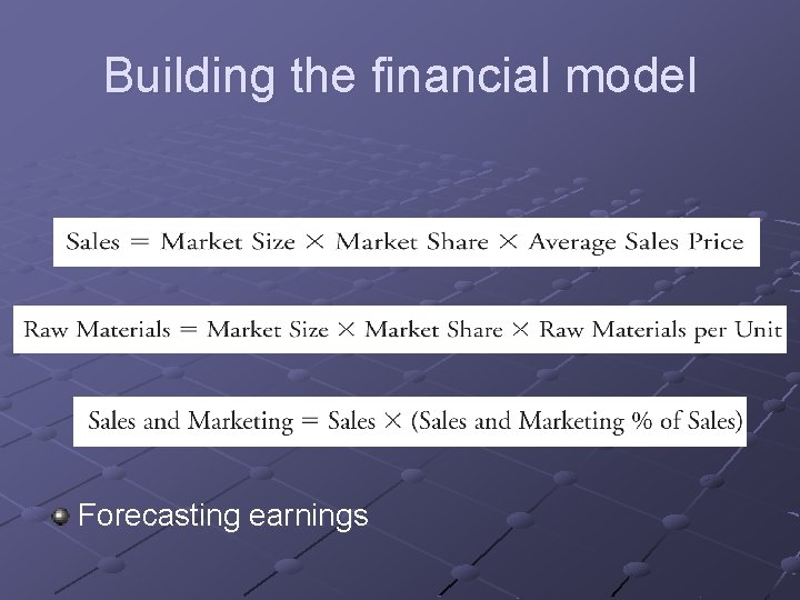 Building the financial model Forecasting earnings 