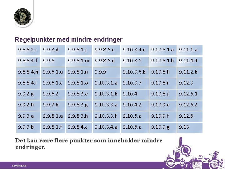 Regelpunkter med mindre endringer 9. 8. 8. 2. i 9. 9. 3. d 9.