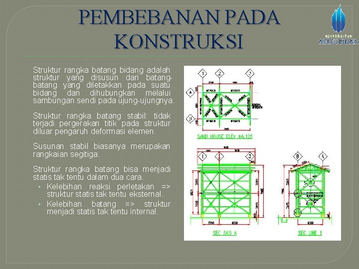 PEMBEBANAN PADA KONSTRUKSI Struktur rangka batang bidang adalah struktur yang disusun dari batang yang