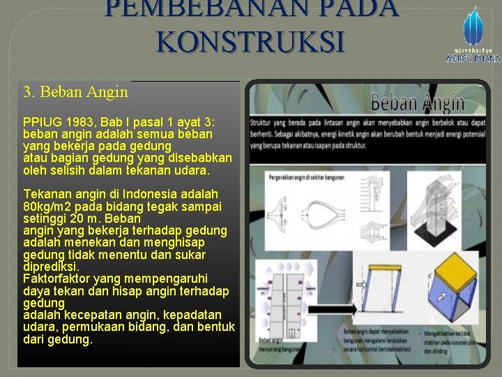 PEMBEBANAN PADA KONSTRUKSI 3. Beban Angin PPIUG 1983, Bab I pasal 1 ayat 3: