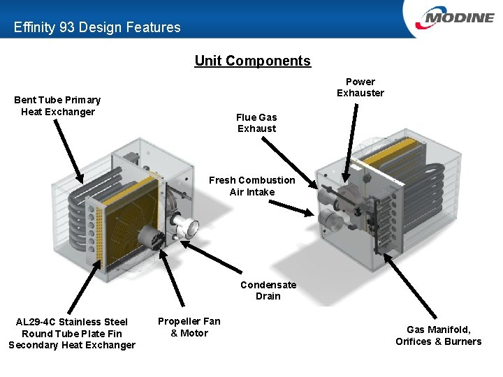 Effinity 93 Design Features Unit Components Power Exhauster Bent Tube Primary Heat Exchanger Flue