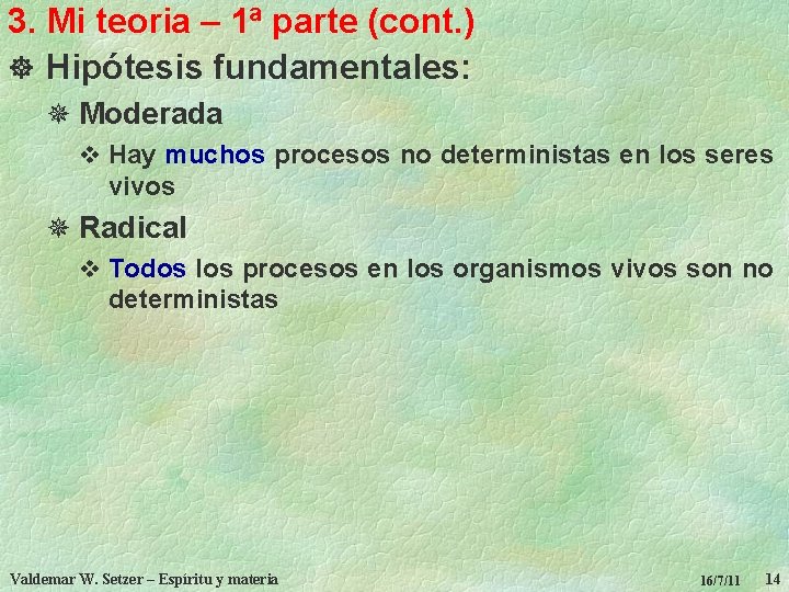 3. Mi teoria – 1ª parte (cont. ) ] Hipótesis fundamentales: ¯ Moderada v