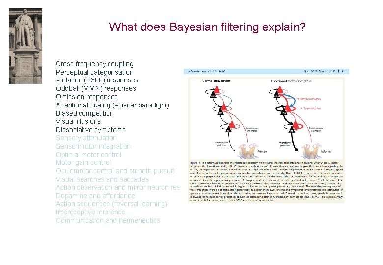 What does Bayesian filtering explain? Cross frequency coupling Perceptual categorisation Violation (P 300) responses