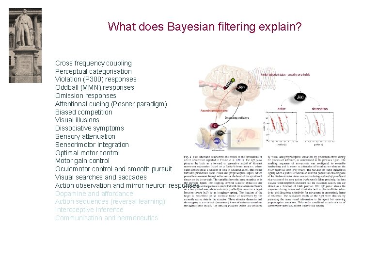 What does Bayesian filtering explain? Cross frequency coupling Perceptual categorisation Violation (P 300) responses